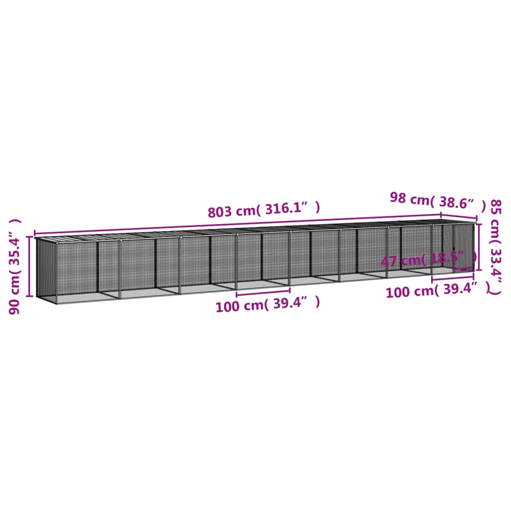 Kyllingbur med tak antrasitt 803x98x90 cm galvanisert stål vidaXL