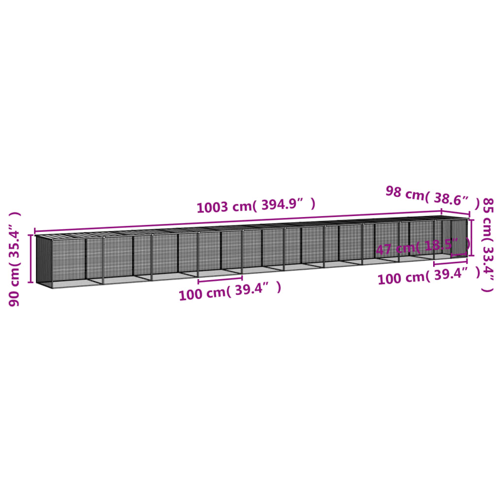 Kyllingbur med tak antrasitt 1003x98x90 cm galvanisert stål vidaXL
