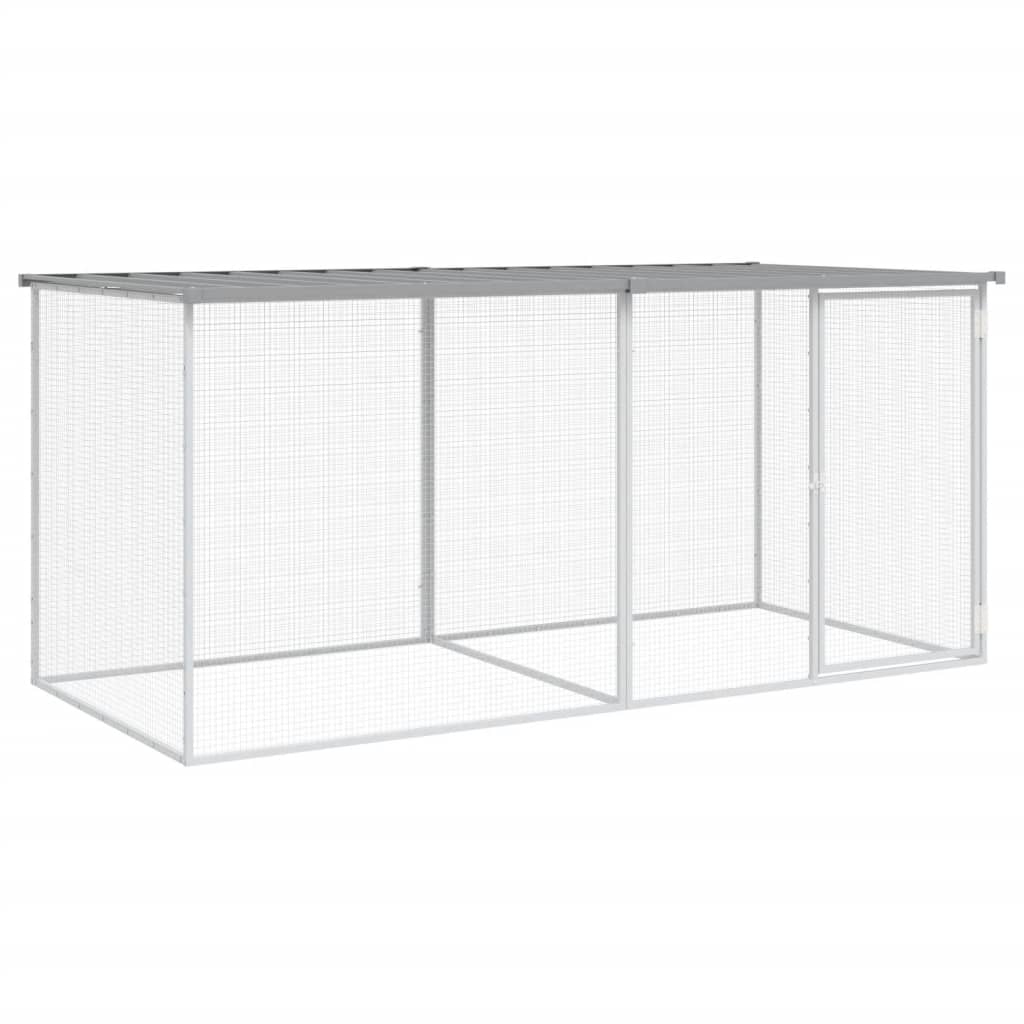 Kyllingbur med tak lysegrå 203x98x90 cm galvanisert stål vidaXL