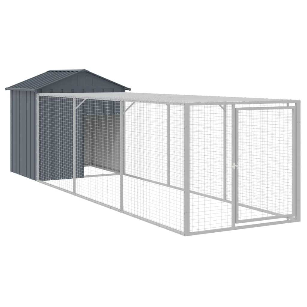 Hønsebur med gård antrasitt 117x405x123 cm galvanisert stål