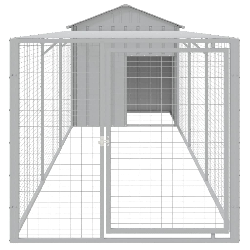 Hønsebur med gård lysegrå 117x405x123 cm galvanisert stål