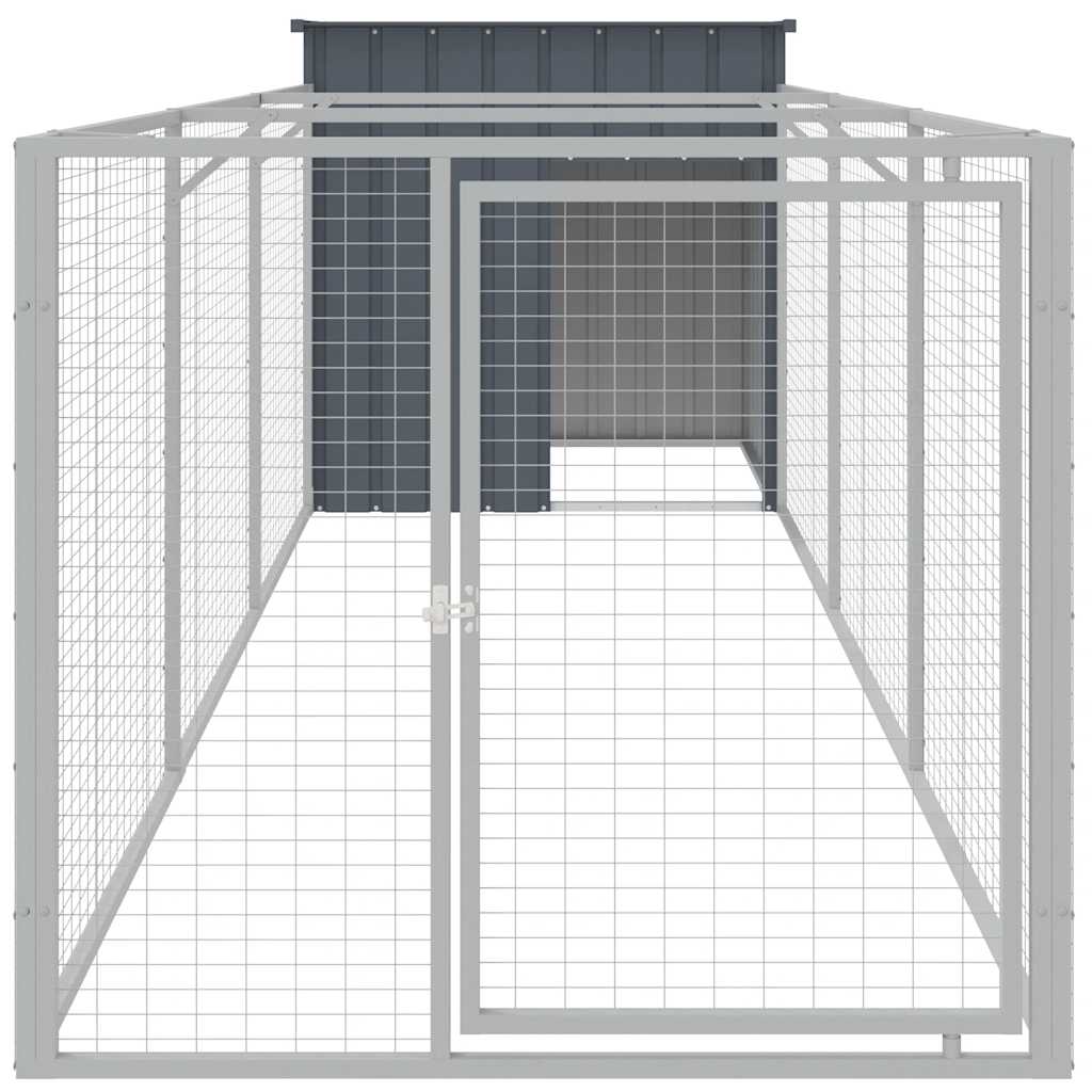 Hundehus med gård antrasitt 110x405x110 cm galvanisert stål