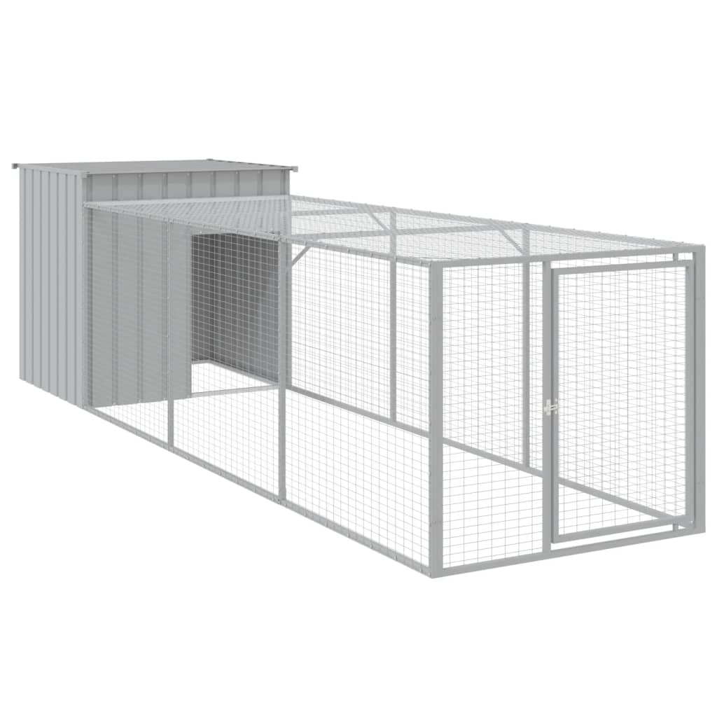Hønsebur med gård antrasitt 110x405x110 cm galvanisert stål