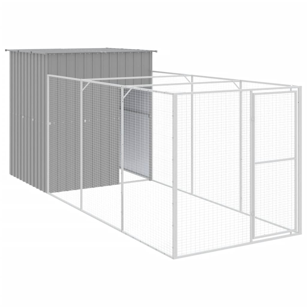 Hundehus med tak lysegrå 165x455x181 cm galvanisert stål