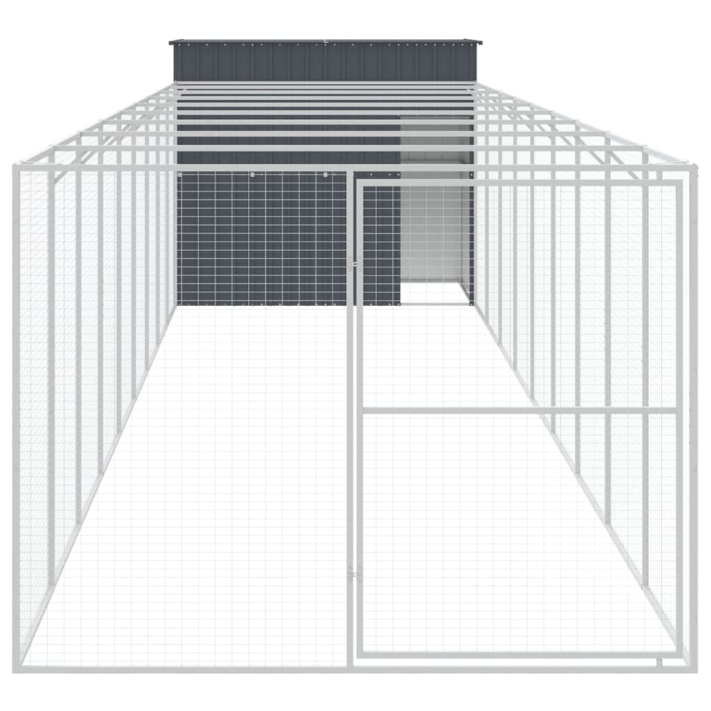 Hundehus med gård antrasitt 214x1069x181 cm galvanisert stål