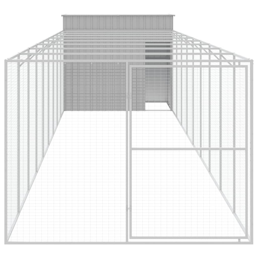 Hundehus med tak lysegrå 214x1069x181 cm galvanisert stål