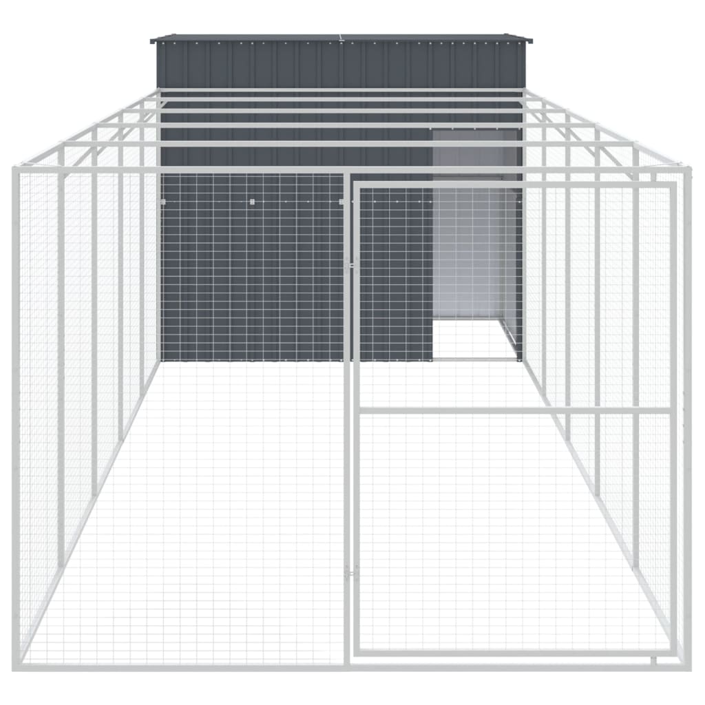 Hundehus med gård antrasitt 214x661x181 cm galvanisert stål