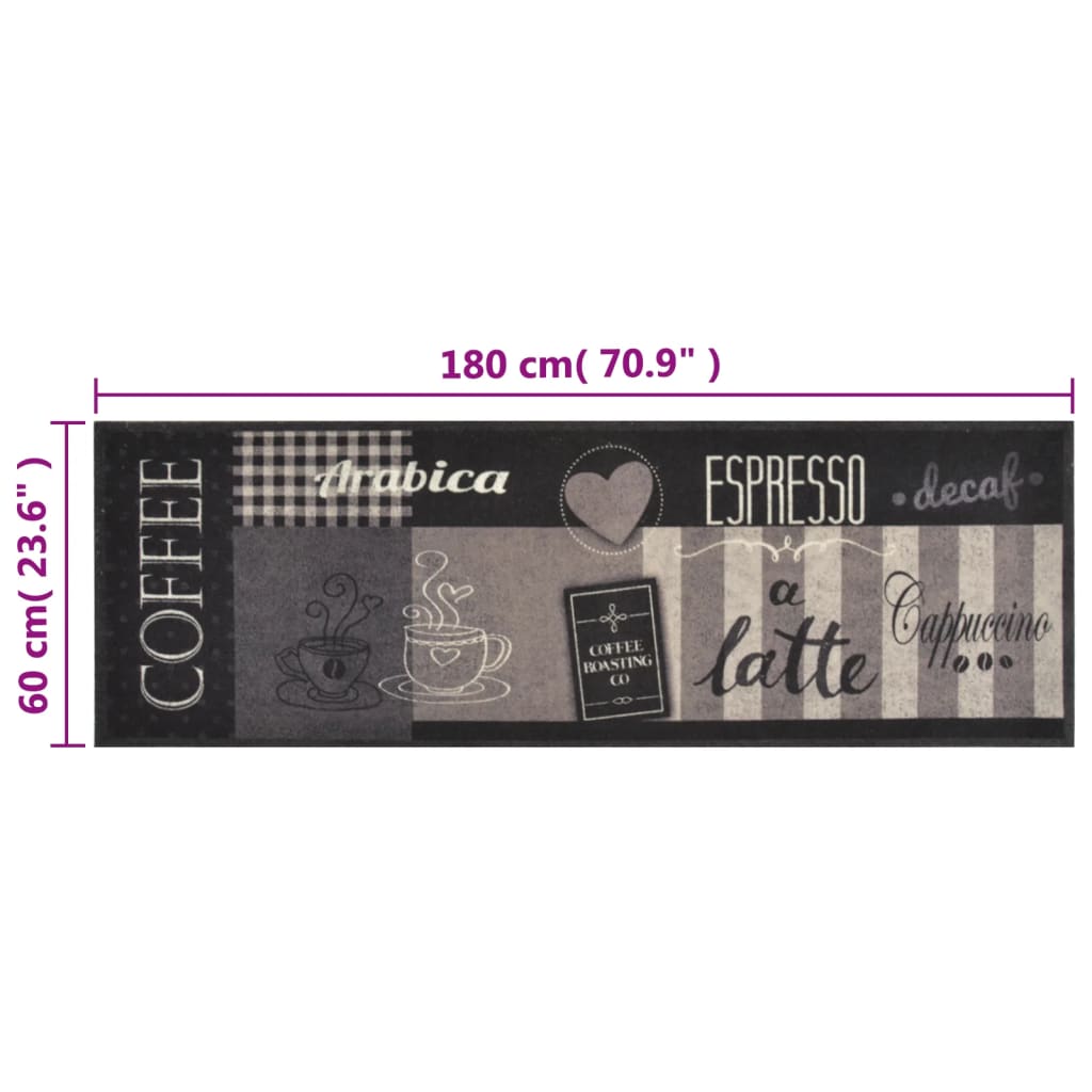 Kjøkkenteppe vaskbar Coffee svart 60x180 cm fløyel