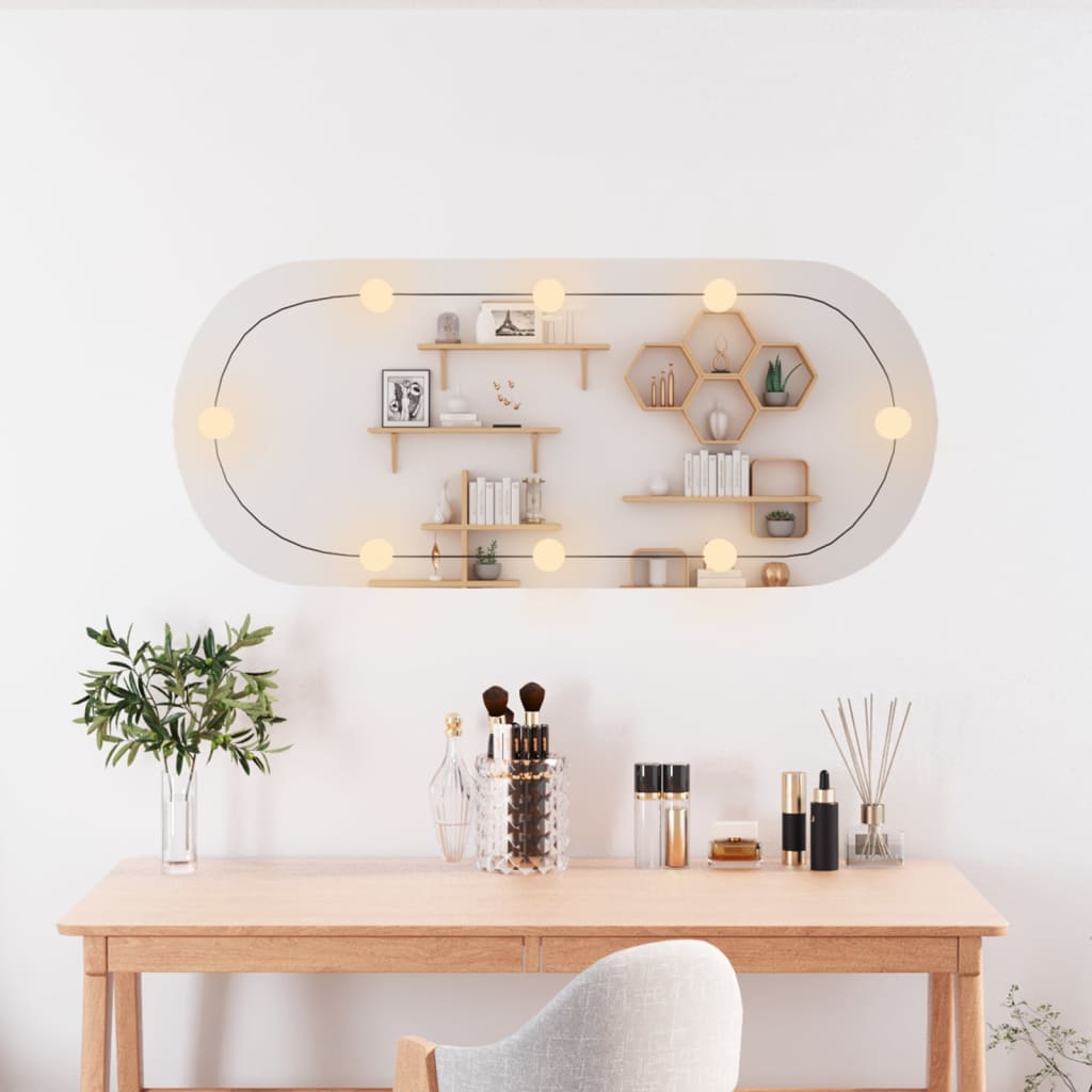 Veggspeil med LED-lys 25x60 cm glass oval