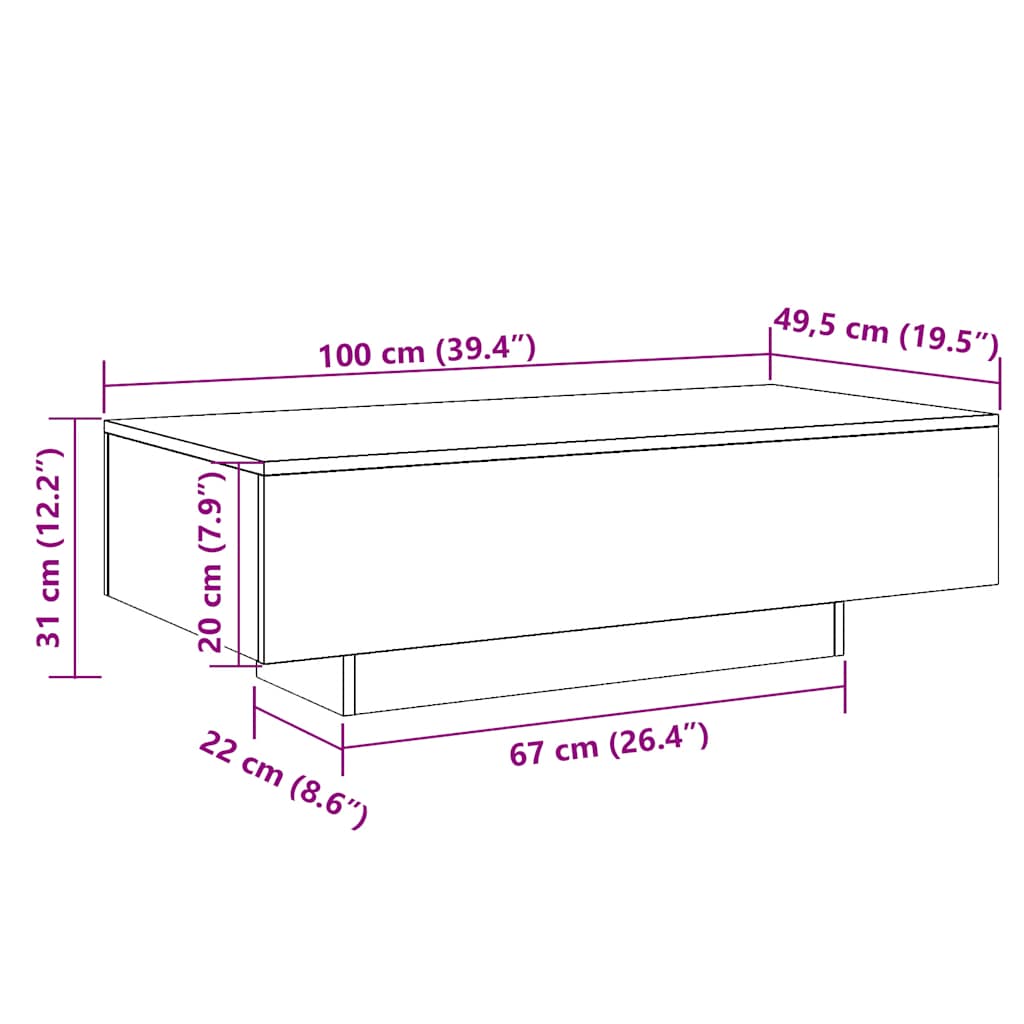 Salongbord grå sonoma 100x49,5x31 cm konstruert tre