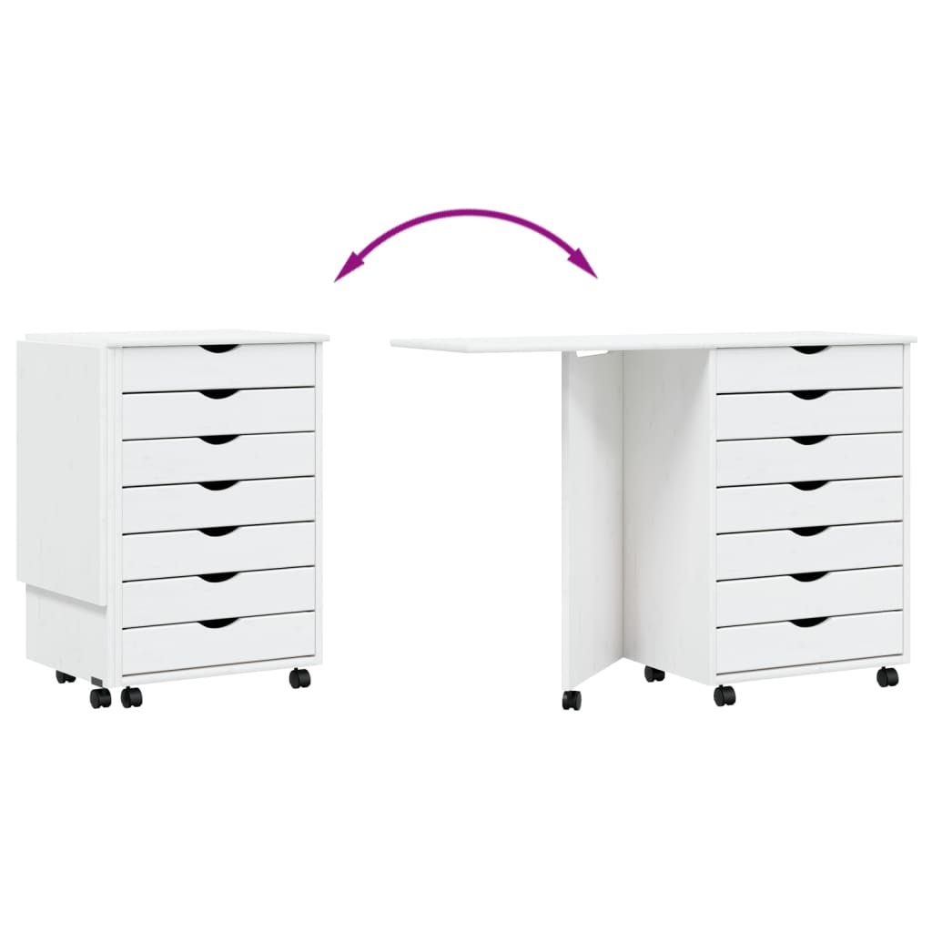 Rulleskap med skrivebord MOSS hvit heltre furu