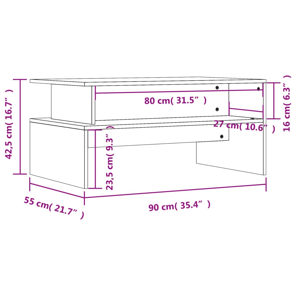 Salongbord røkt eik 90x55x42,5 cm konstruert tre
