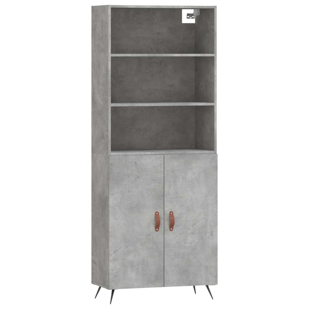Highboard betonggrå 69,5x34x180 cm konstruert tre