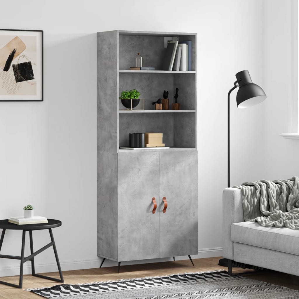 Highboard betonggrå 69,5x34x180 cm konstruert tre