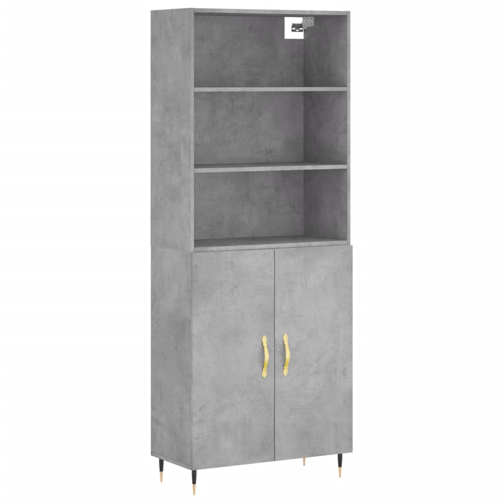 Highboard betonggrå 69,5x34x180 cm konstruert tre