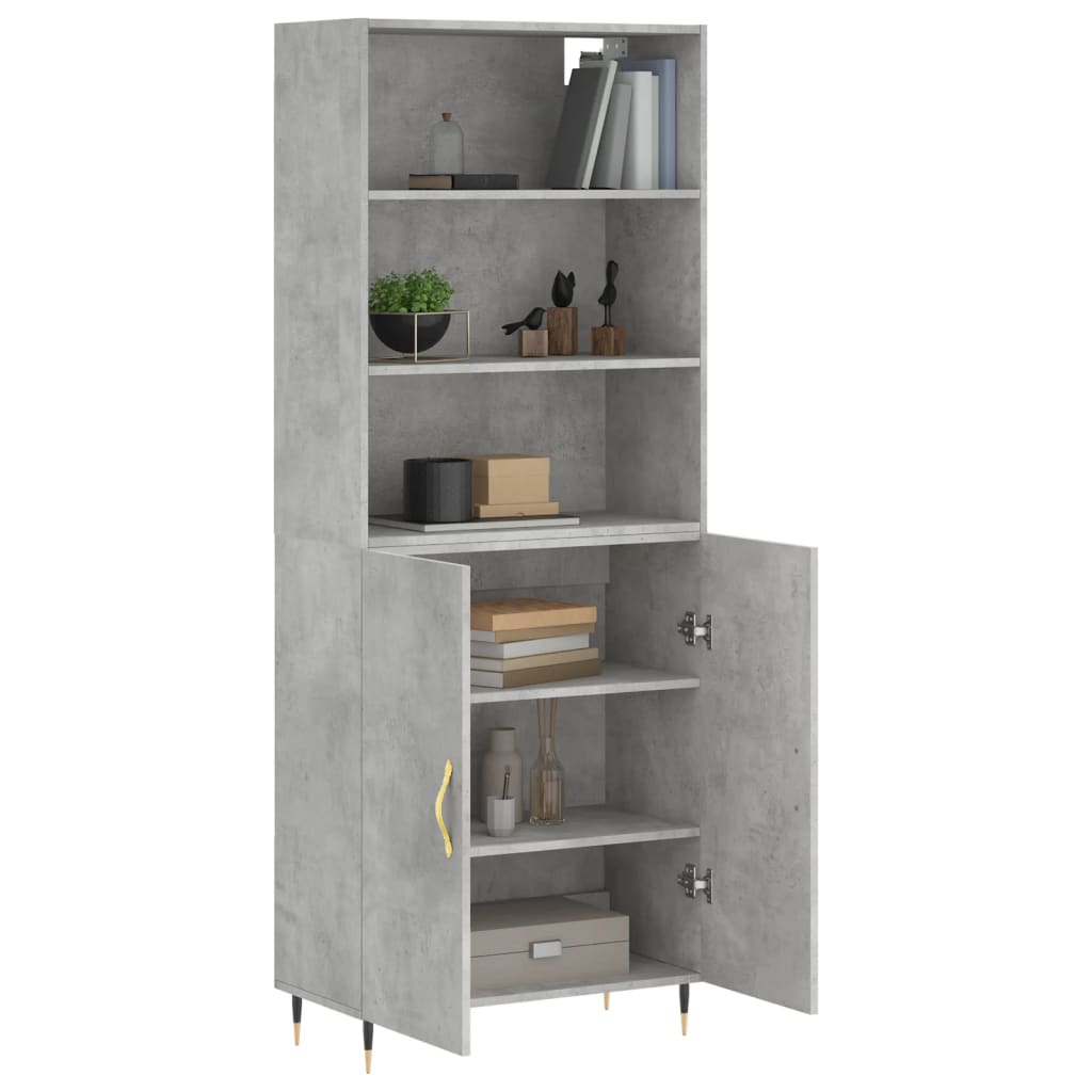 Highboard betonggrå 69,5x34x180 cm konstruert tre