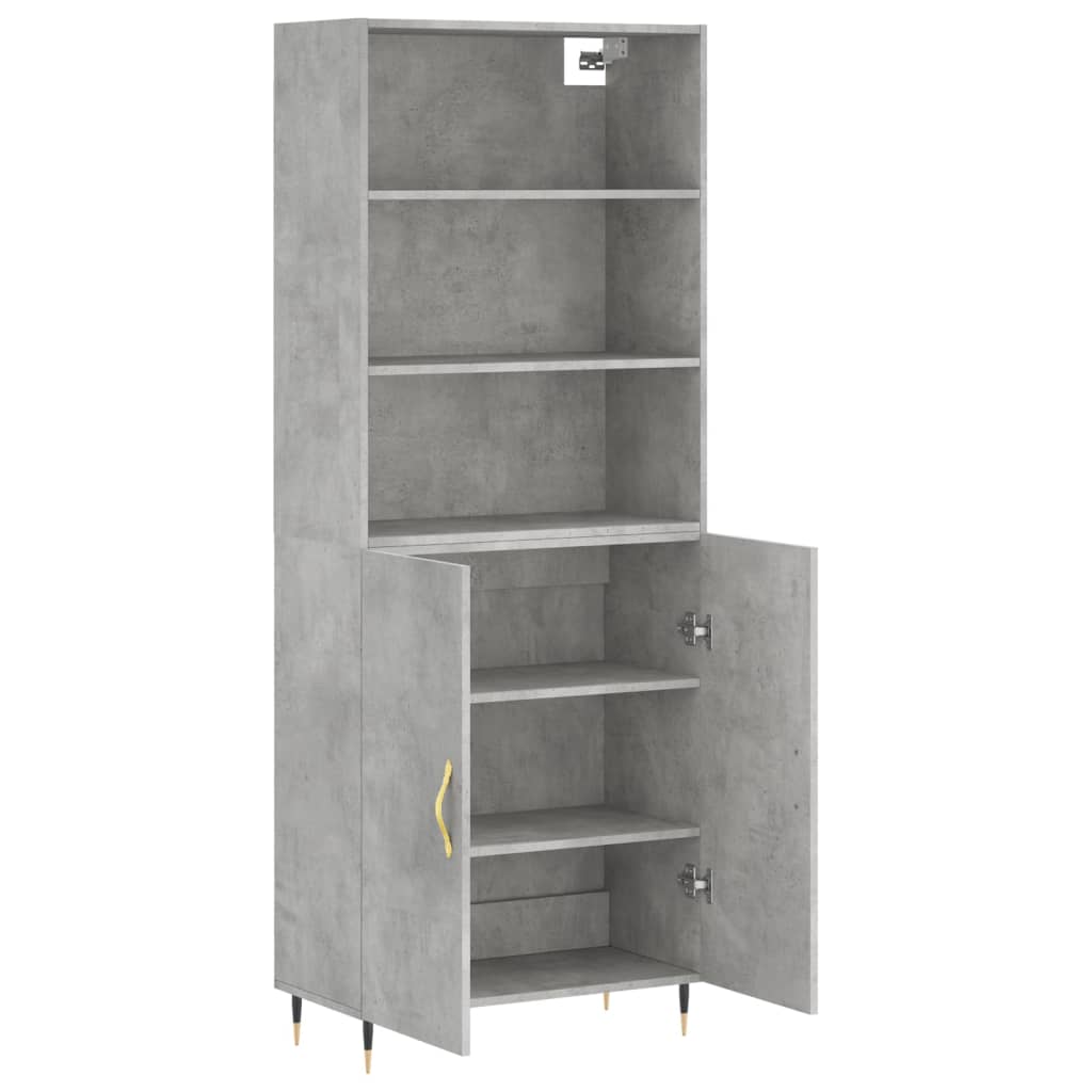 Highboard betonggrå 69,5x34x180 cm konstruert tre