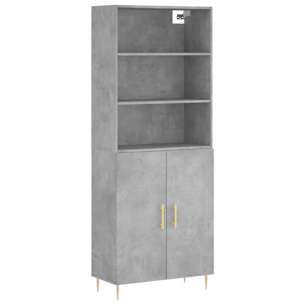 Highboard betonggrå 69,5x34x180 cm konstruert tre