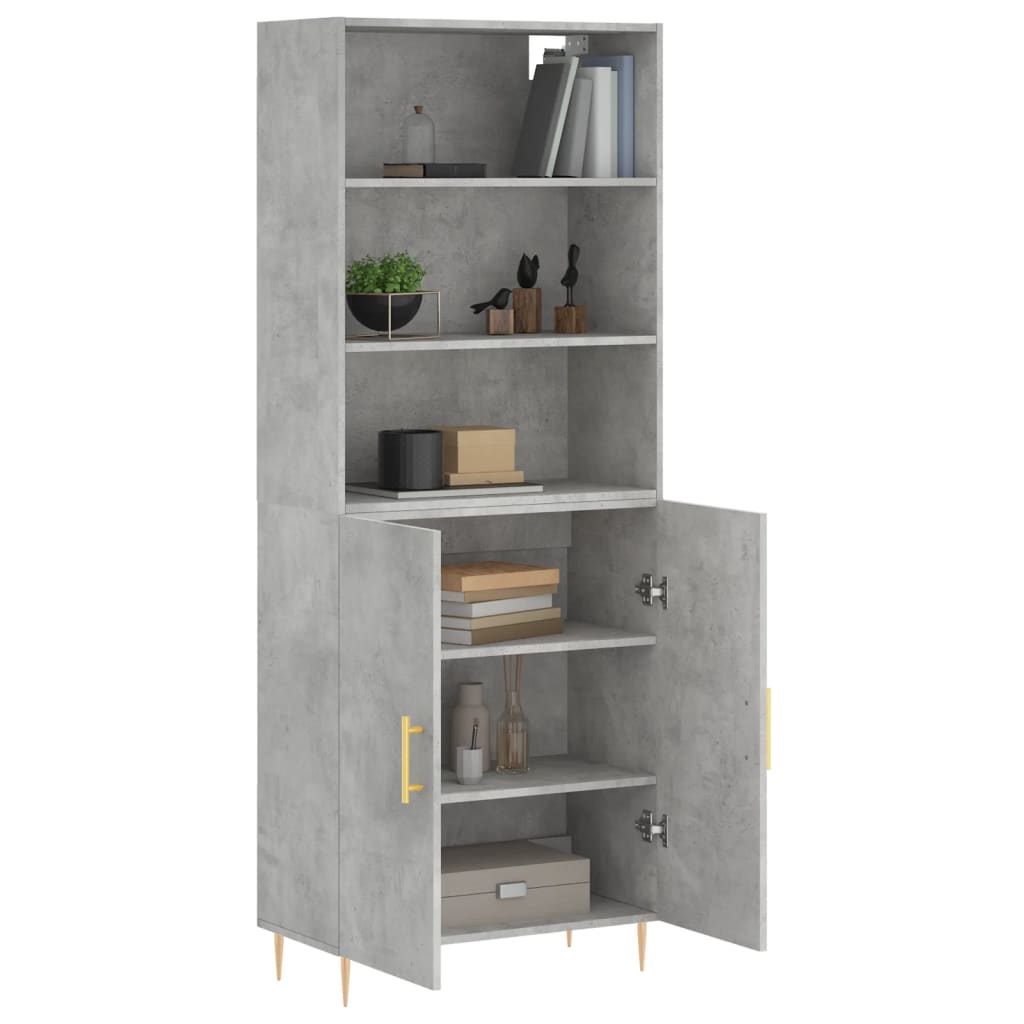 Highboard betonggrå 69,5x34x180 cm konstruert tre