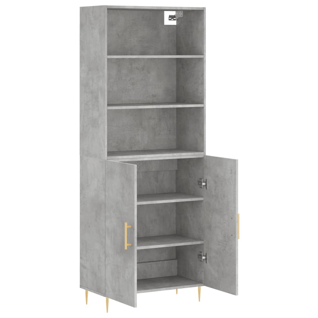 Highboard betonggrå 69,5x34x180 cm konstruert tre