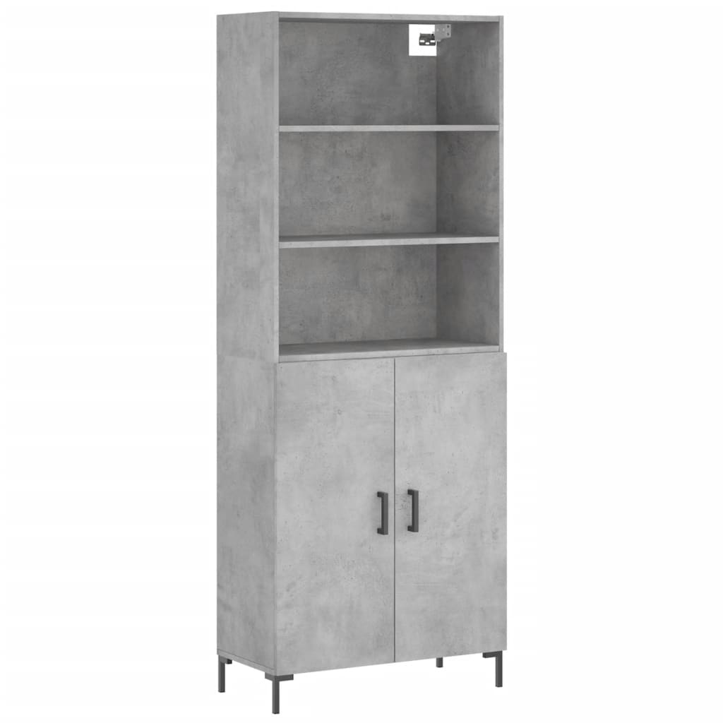 Highboard betonggrå 69,5x34x180 cm konstruert tre