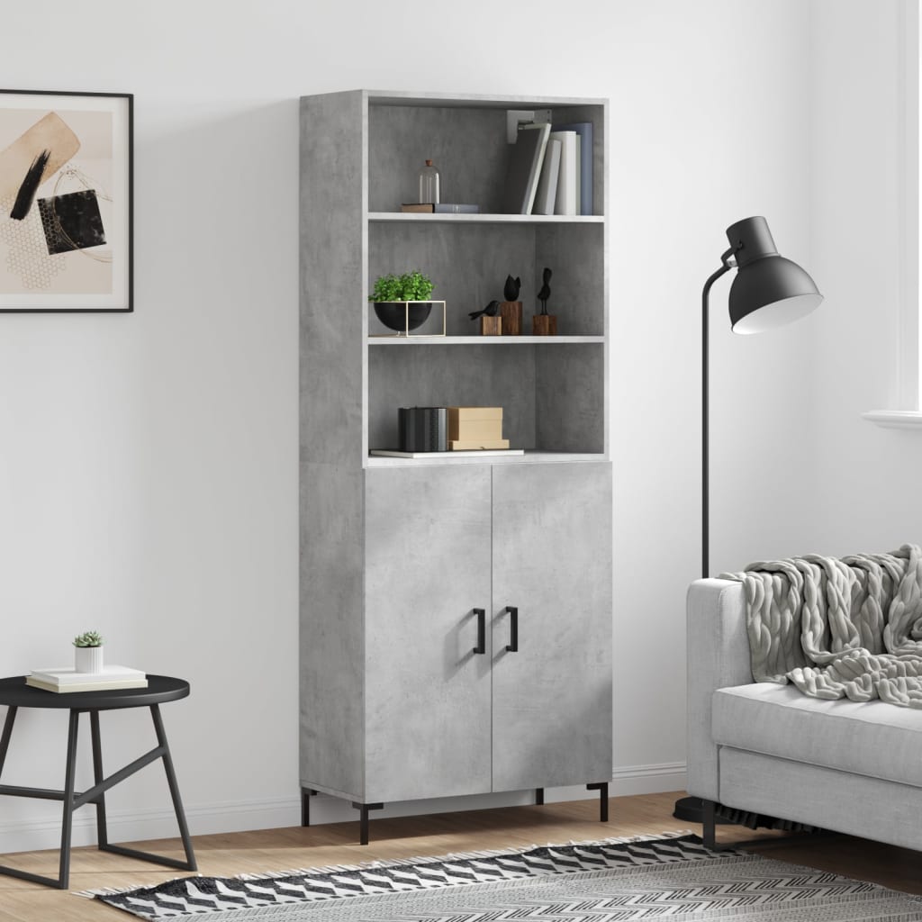 Highboard betonggrå 69,5x34x180 cm konstruert tre