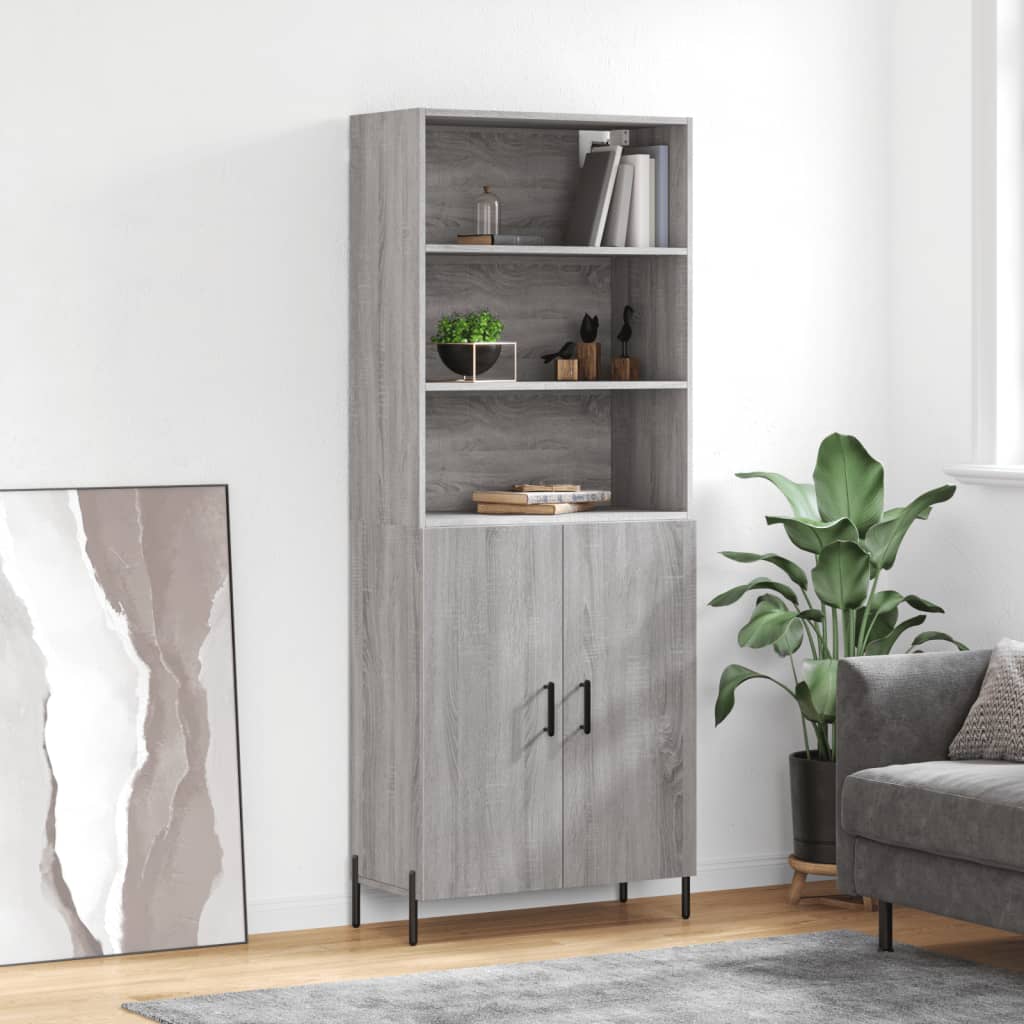 Highboard grå sonoma 69,5x34x180 cm konstruert tre