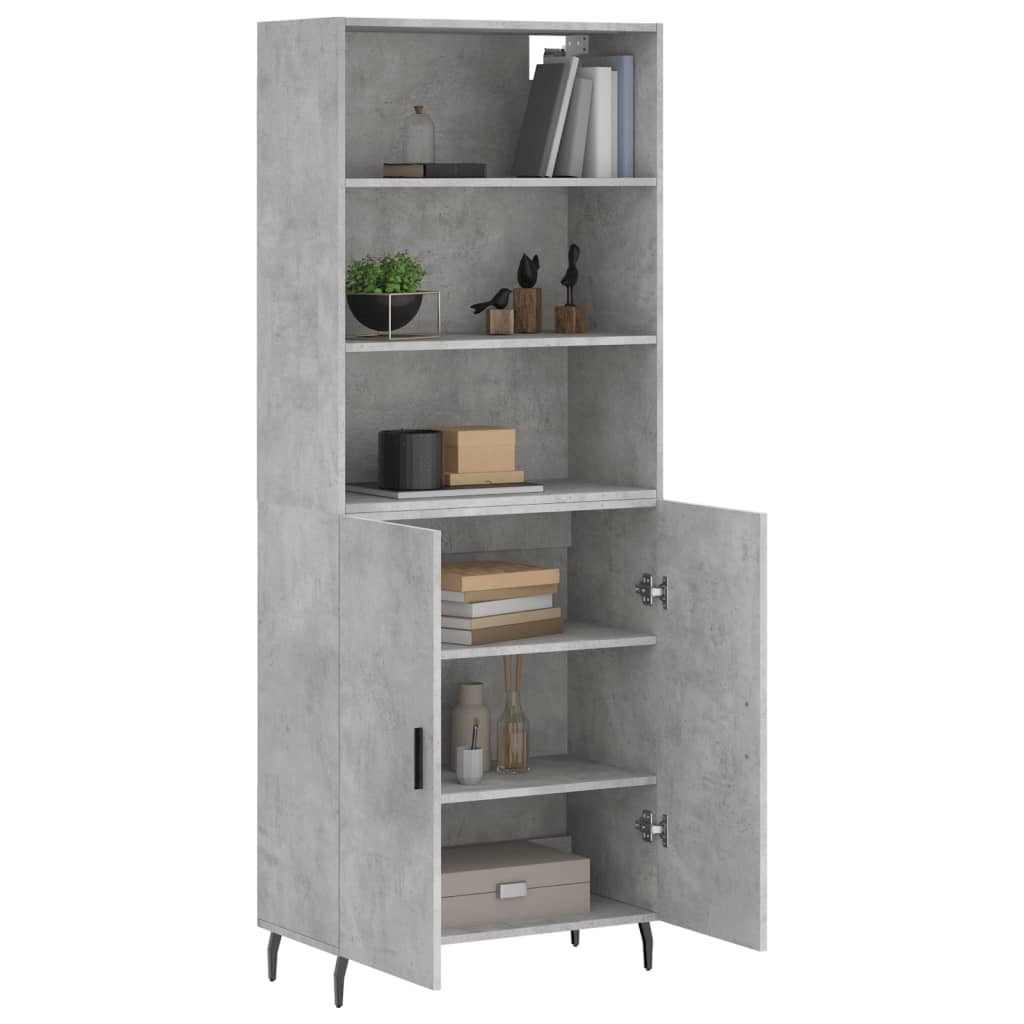 Highboard betonggrå 69,5x34x180 cm konstruert tre
