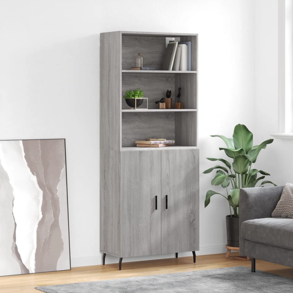 Highboard grå sonoma 69,5x34x180 cm konstruert tre vidaXL