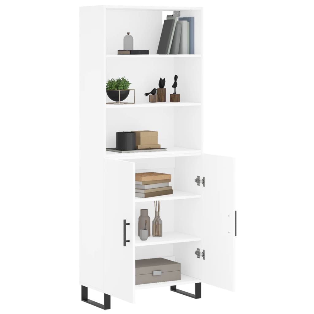 Highboard hvit 69,5x34x180 cm konstruert tre