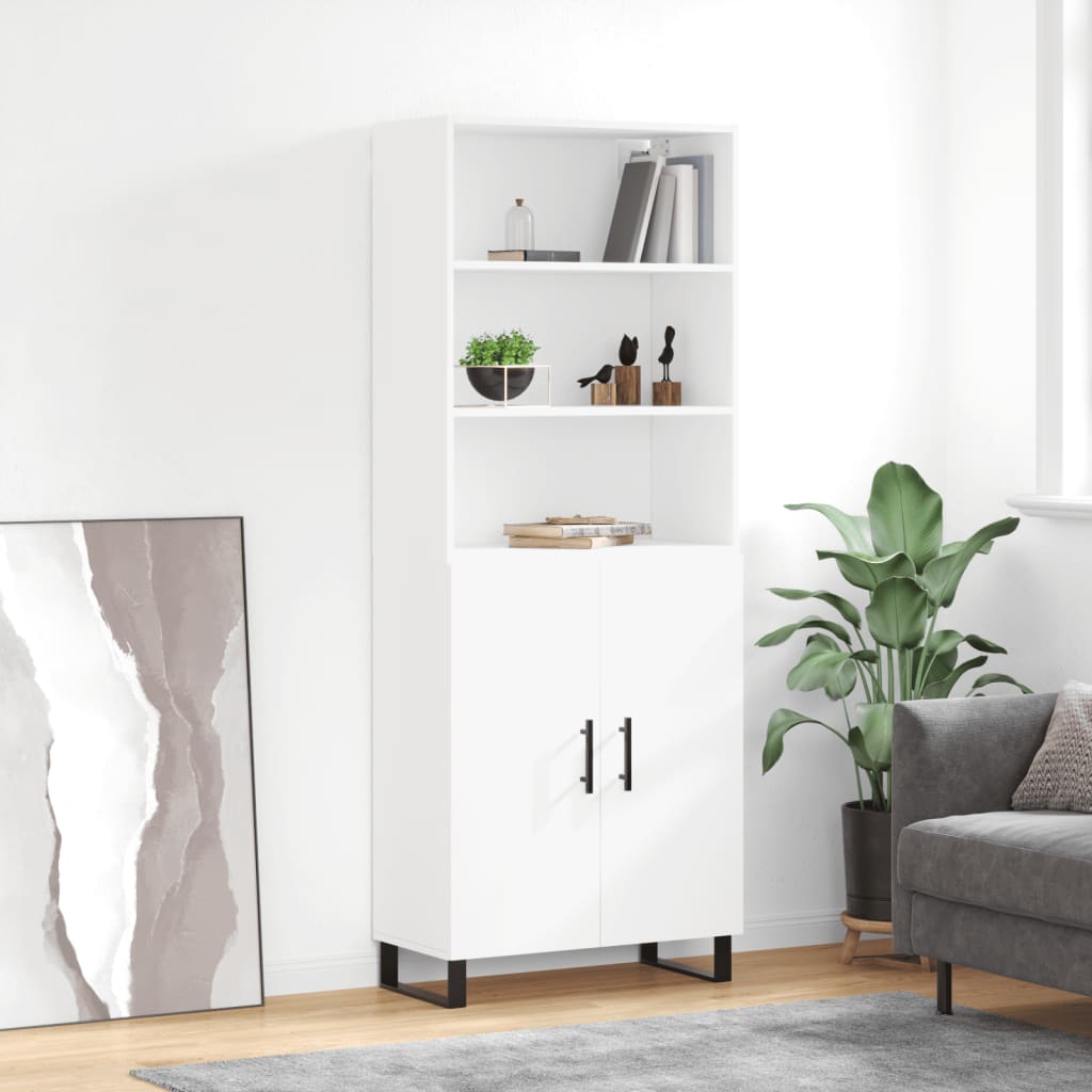 Highboard hvit 69,5x34x180 cm konstruert tre