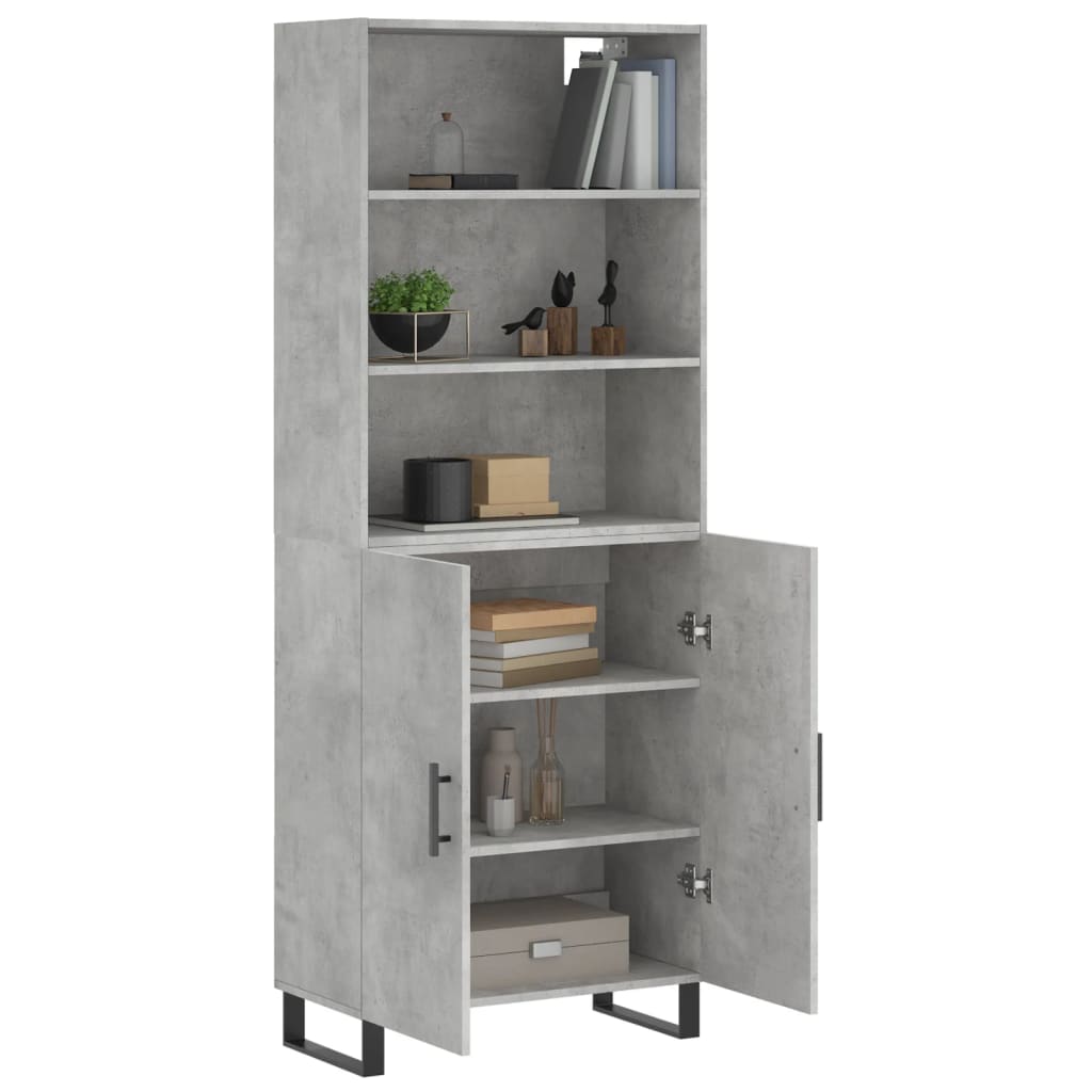 Highboard betonggrå 69,5x34x180 cm konstruert tre