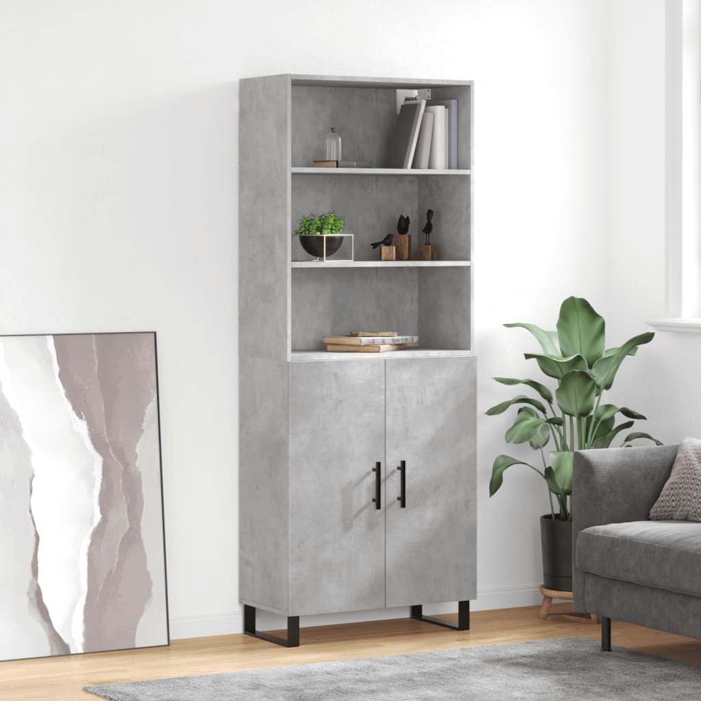 Highboard betonggrå 69,5x34x180 cm konstruert tre