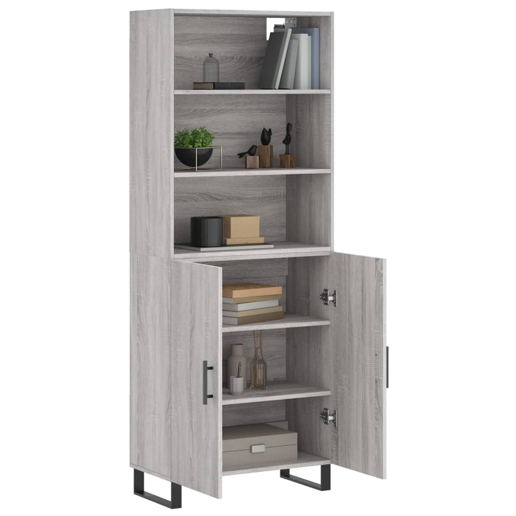 Highboard grå sonoma 69,5x34x180 cm konstruert tre