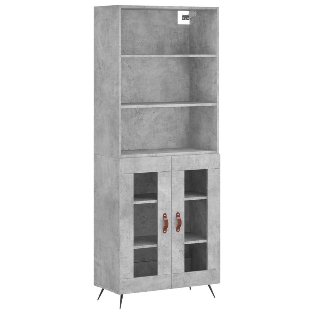 Highboard betonggrå 69,5x34x180 cm konstruert tre