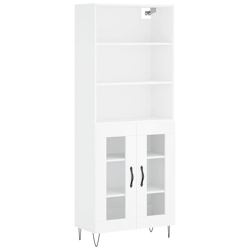 Highboard hvit 69,5x34x180 cm konstruert tre