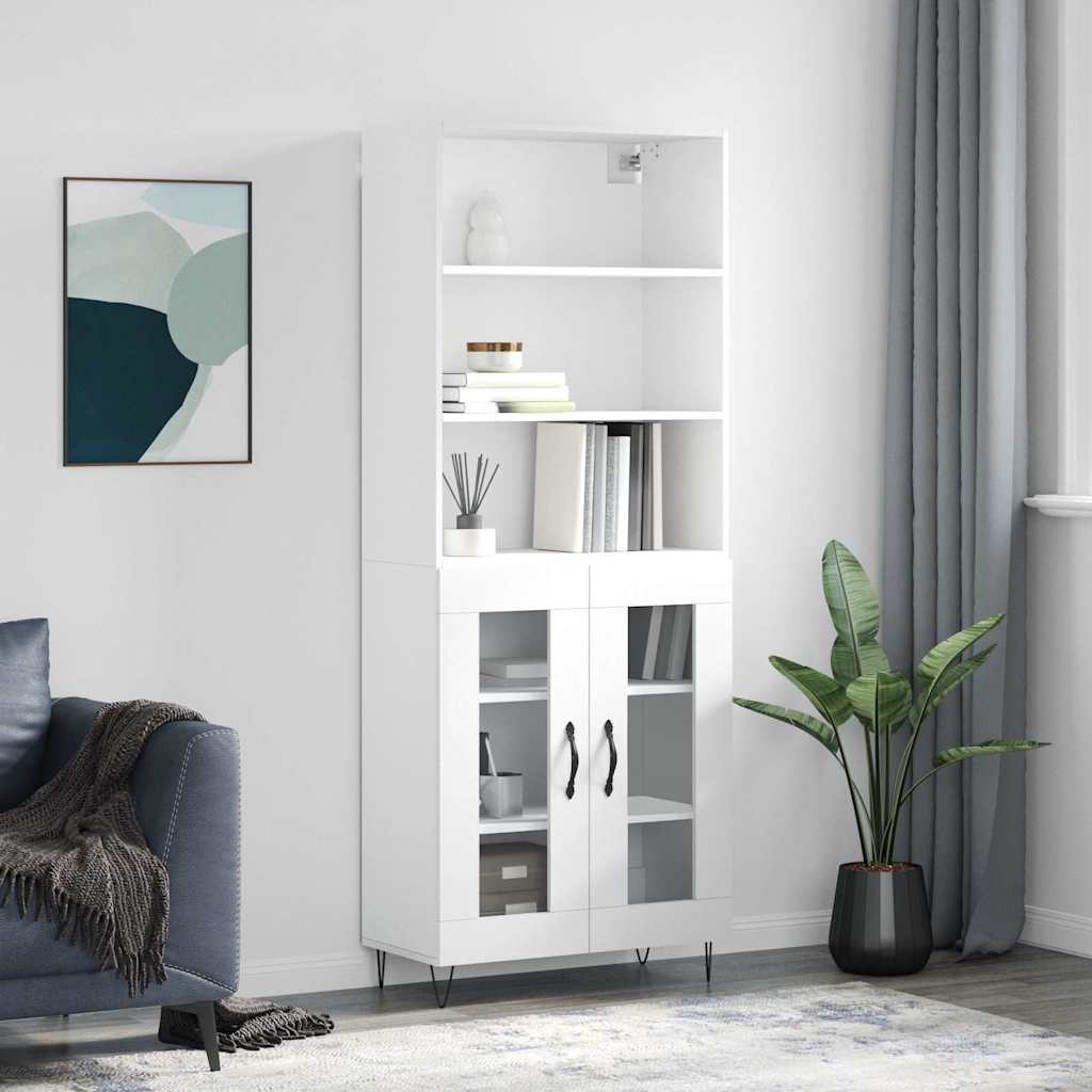 Highboard hvit 69,5x34x180 cm konstruert tre