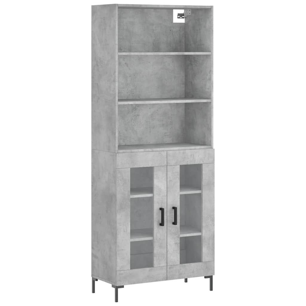 Highboard betonggrå 69,5x34x180 cm konstruert tre