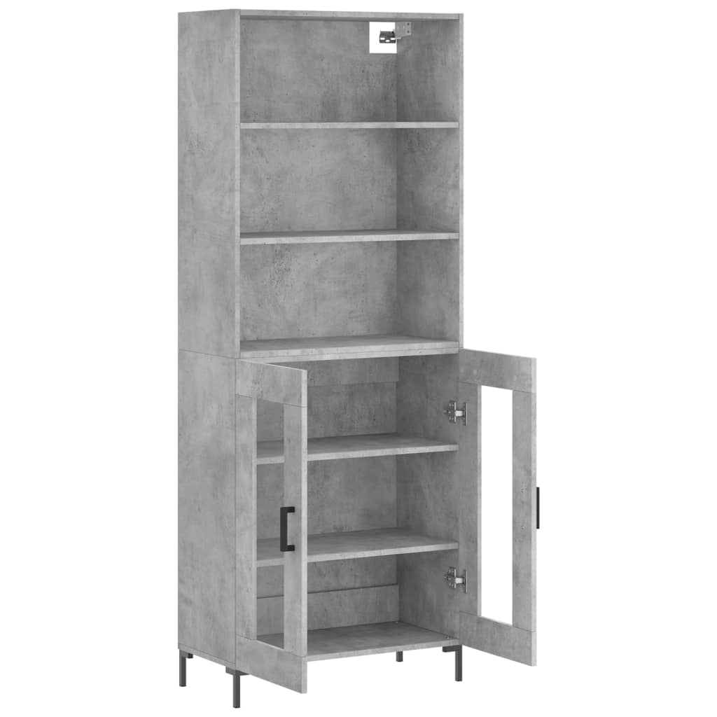 Highboard betonggrå 69,5x34x180 cm konstruert tre