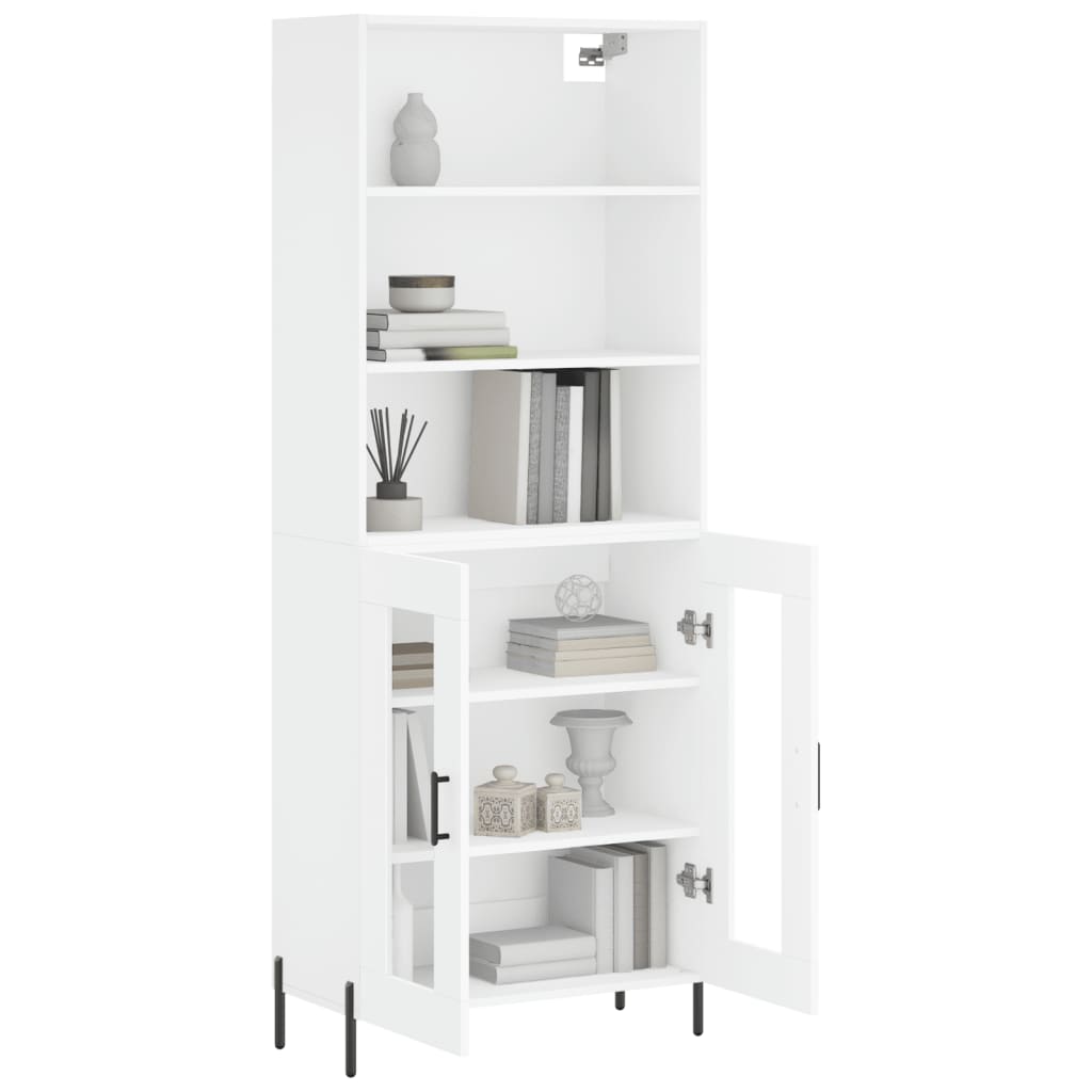 Highboard hvit 69,5x34x180 cm konstruert tre