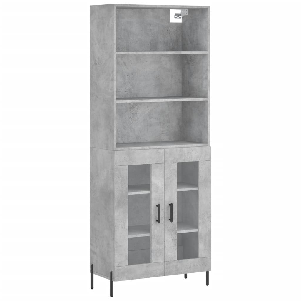 Highboard betonggrå 69,5x34x180 cm konstruert tre