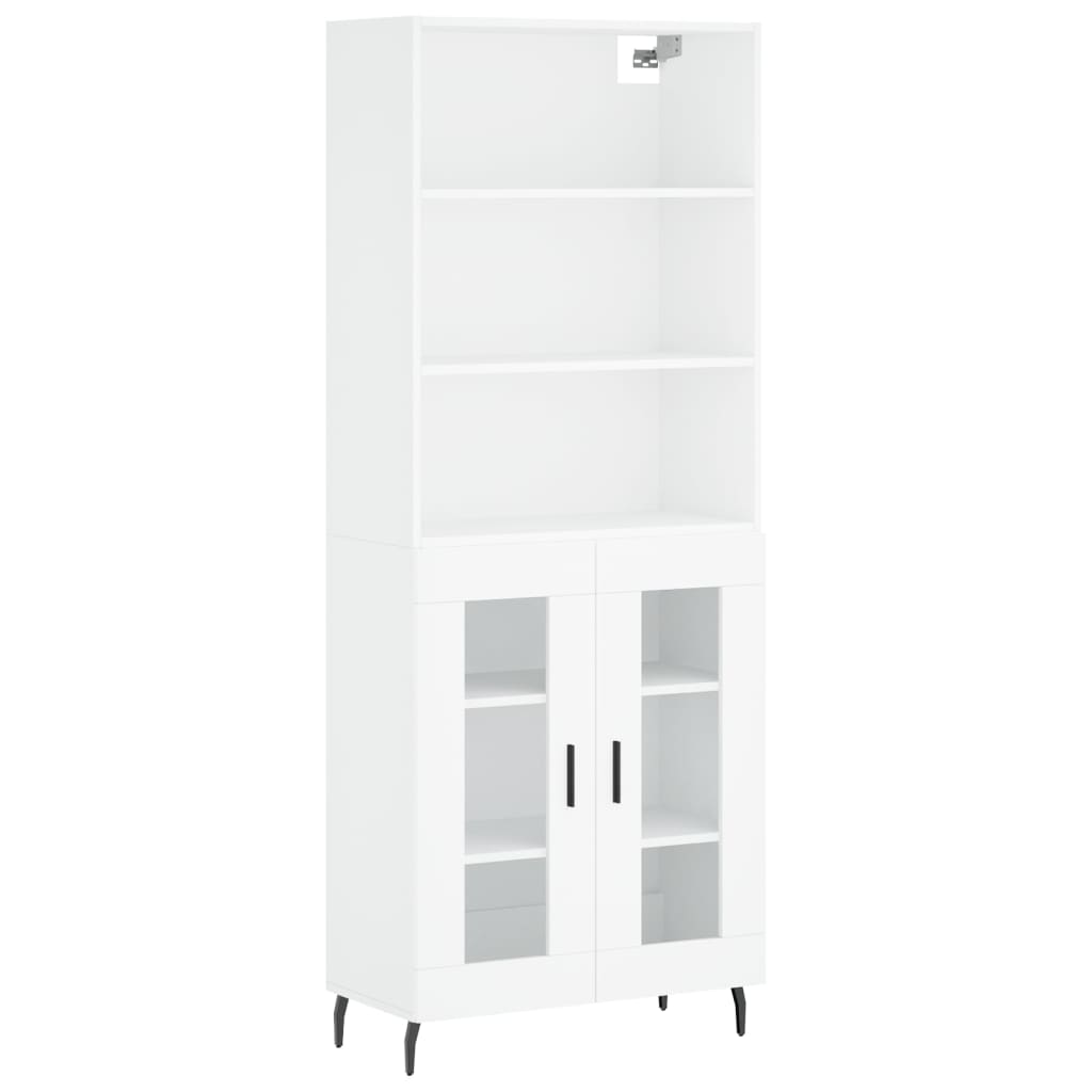 Highboard hvit 69,5x34x180 cm konstruert tre