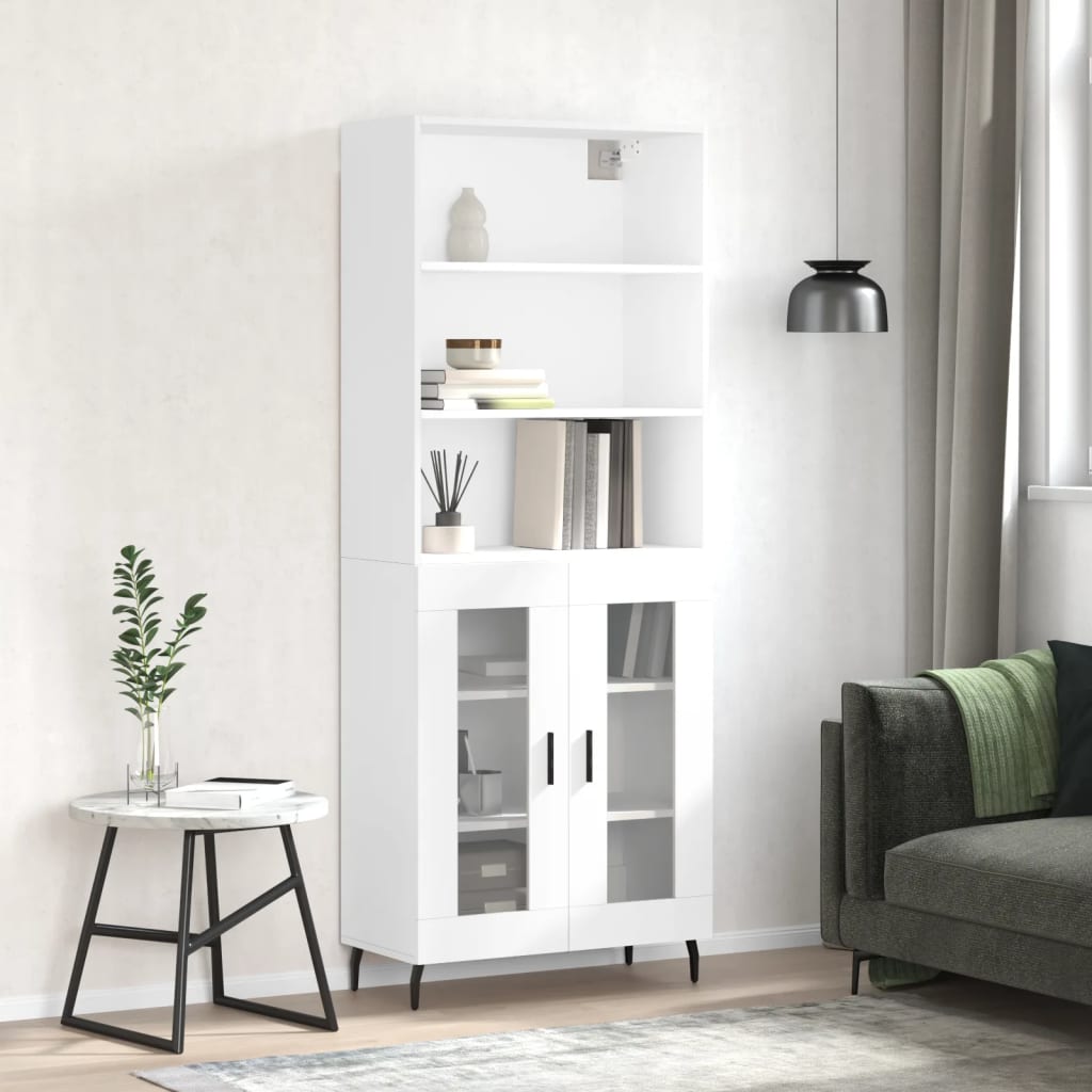 Highboard hvit 69,5x34x180 cm konstruert tre