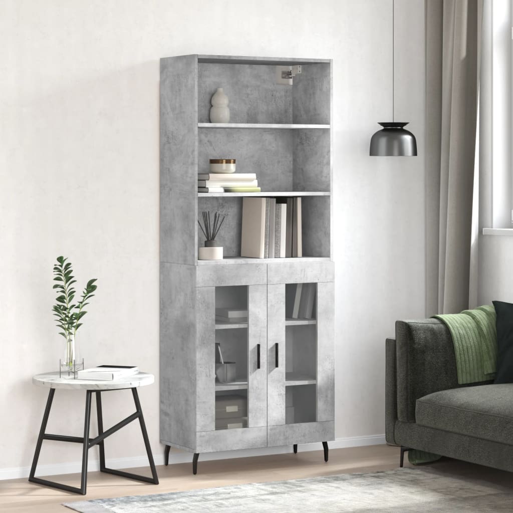 Highboard betonggrå 69,5x34x180 cm konstruert tre vidaXL