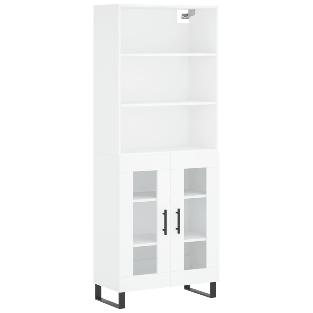 Highboard hvit 69,5x34x180 cm konstruert tre