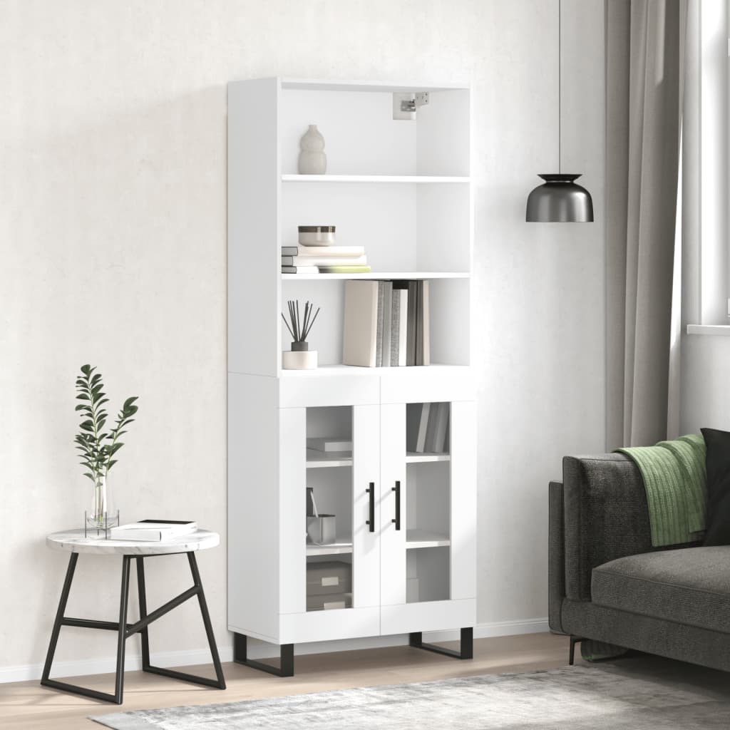 Highboard hvit 69,5x34x180 cm konstruert tre