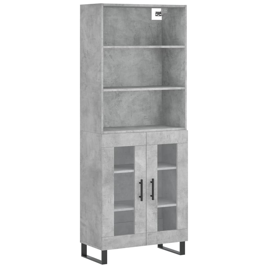 Highboard betonggrå 69,5x34x180 cm konstruert tre