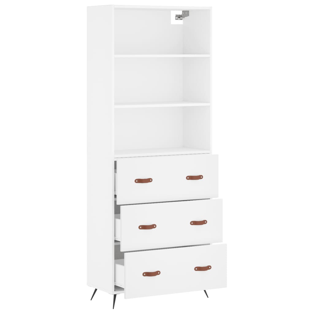 Highboard hvit 69,5x34x180 cm konstruert tre
