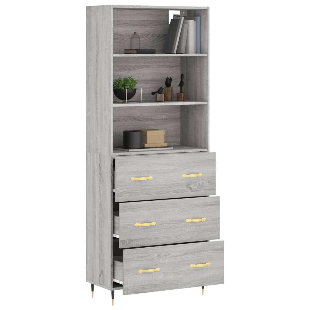 Highboard grå sonoma 69,5x34x180 cm konstruert tre