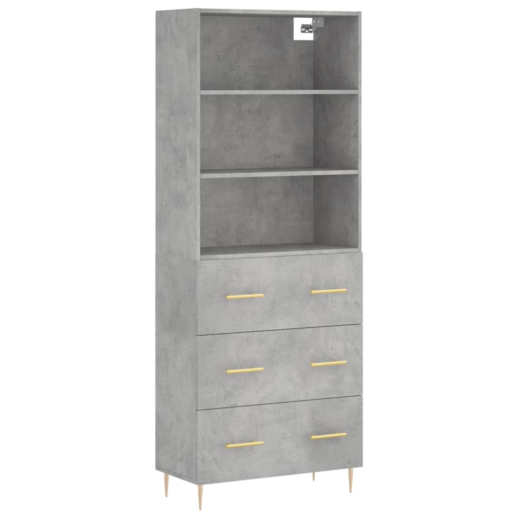 Highboard betonggrå 69,5x34x180 cm konstruert tre